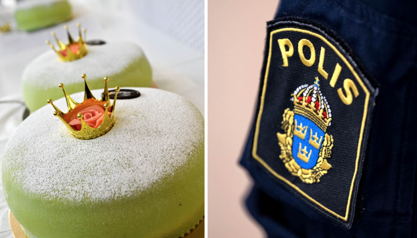 En polisstudent i Växjö tryckte en tårta i en kurskamrats ansikte och sedan slog en annan på rumpan.